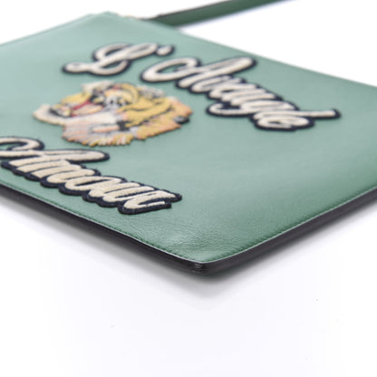 Gucci Calfskin Embroidered Large L'Aveugle Par Amour Zip Pouch Green 7 of 10