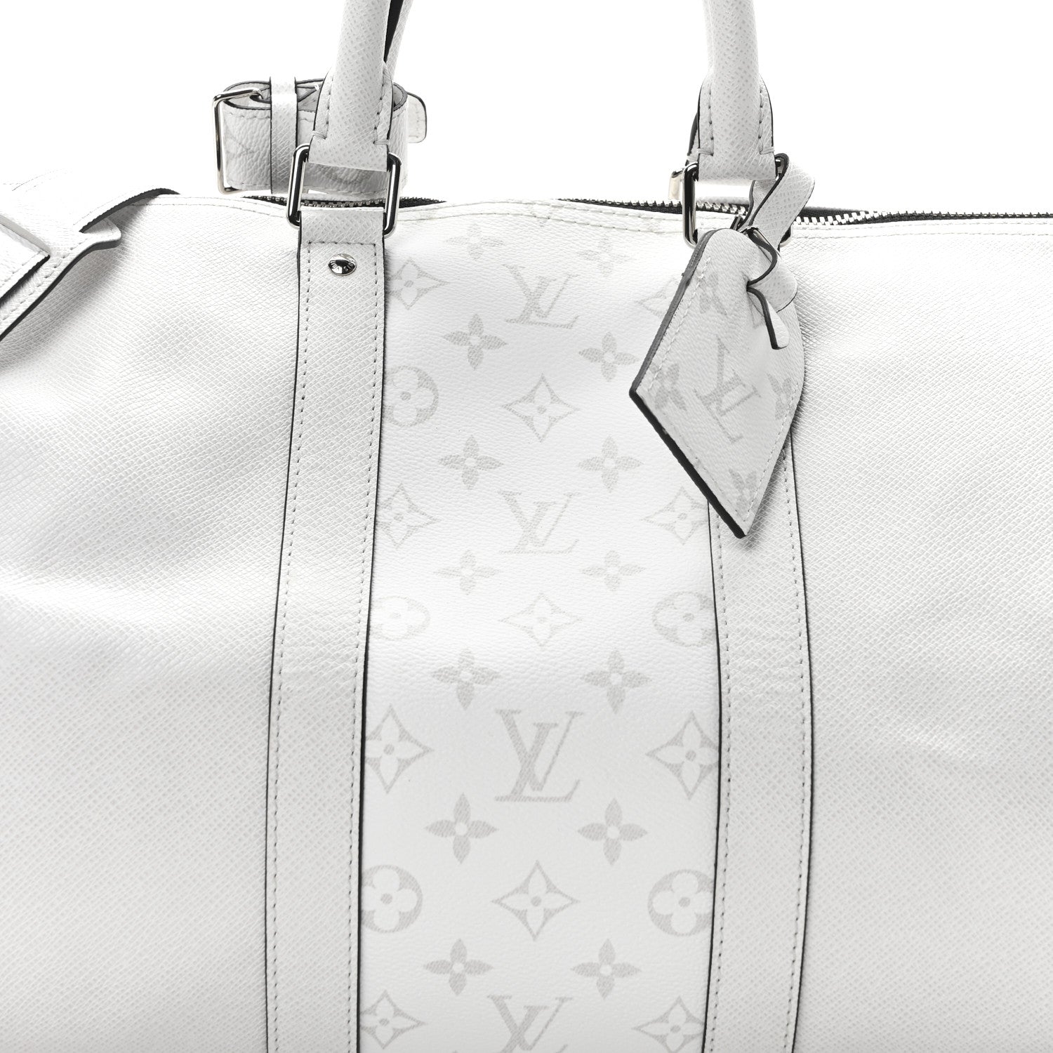 Louis Vuitton Taiga Monogram Eclipse Keepall Bandouliere 50 Optic White 6 of 9