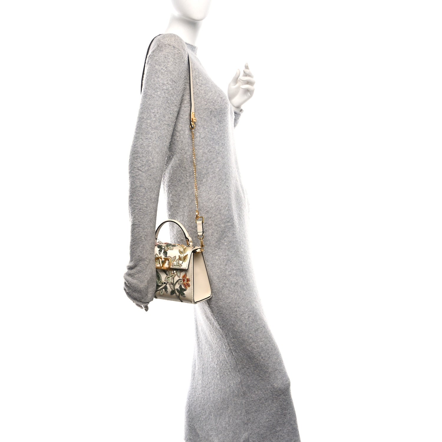 Valentino Garavani Satin Sequin Beaded Embroidered Flower Bird Mini Vsling Top Handle Bag Light Ivory Multicolor 2 of 10