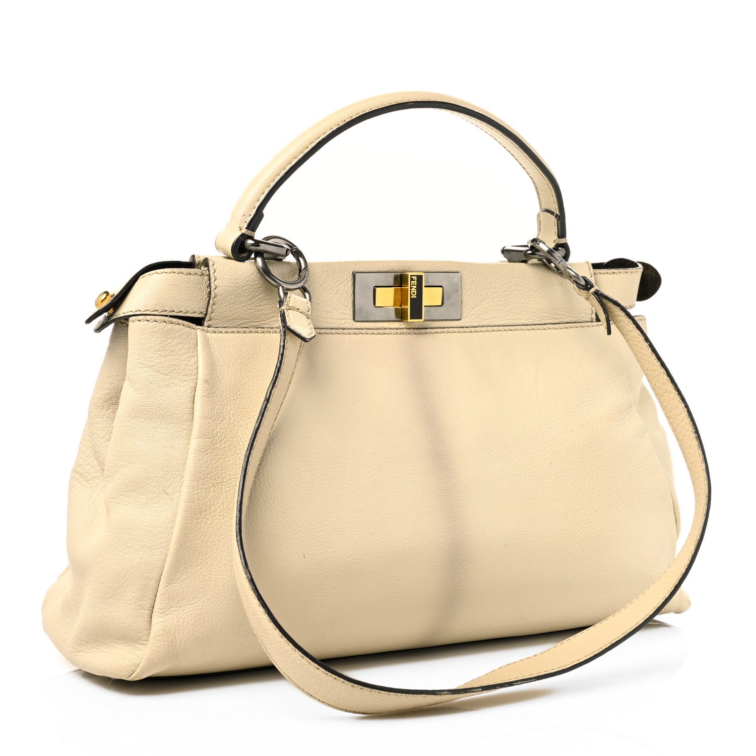 Fendi Goatskin Elaphe Medium Peekaboo Iconic Satchel Latte Natural 3 of 17