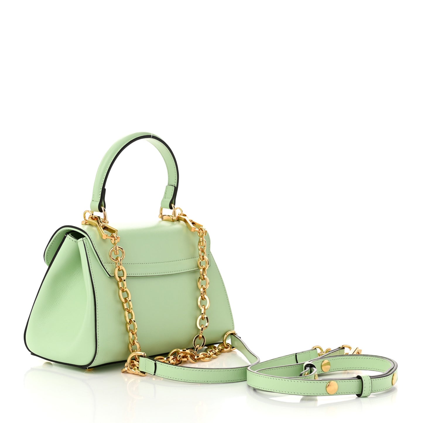 Glazed Textured Calfskin Mini Horsebit 1955 Top Handle Flap Bag Green