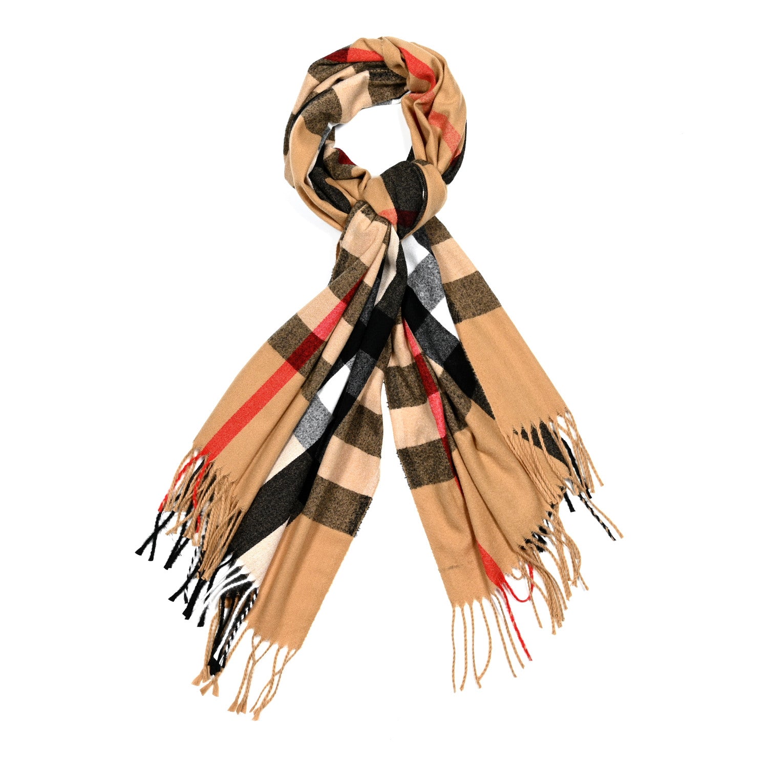 Burberry Cashmere Giant Check Fringe Scarf Archive Beige 1 of 4