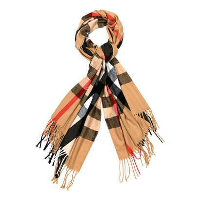 Burberry Cashmere Giant Check Fringe Scarf Archive Beige 1 of 4