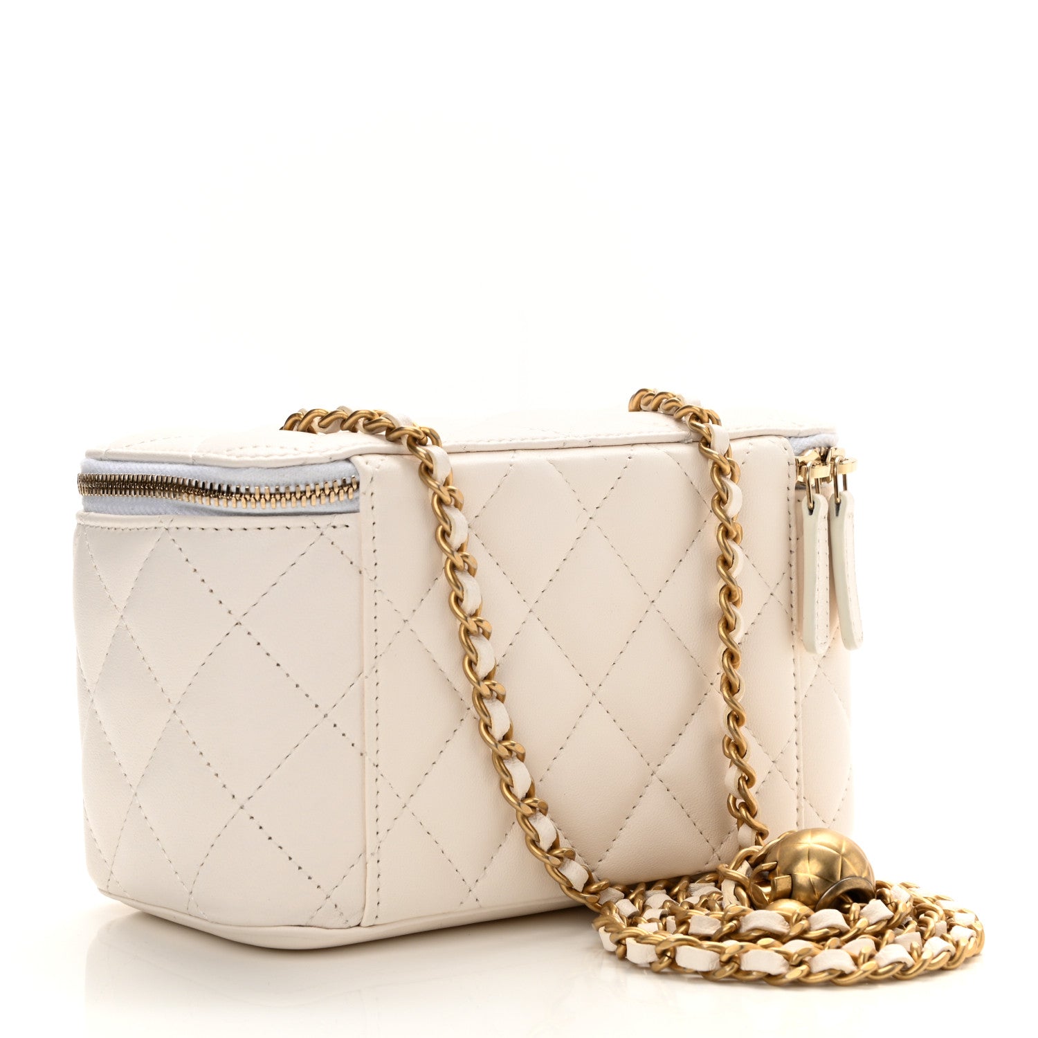 Chanel Lambskin Quilted Pearl Crush Small Vanity Case With Chain White 3 of 10