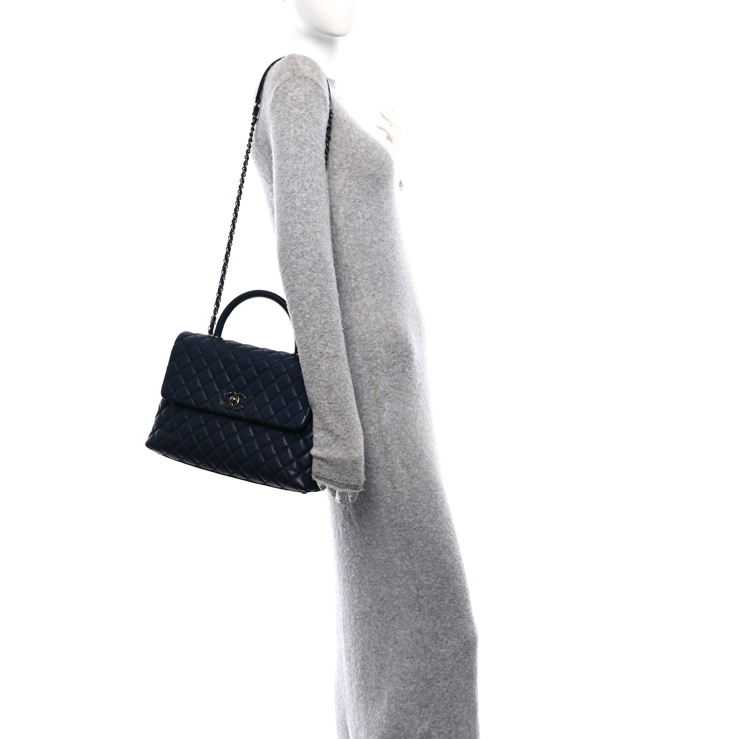 Chanel Caviar Quilted Medium Coco Handle Flap Navy Blue 2 of 12