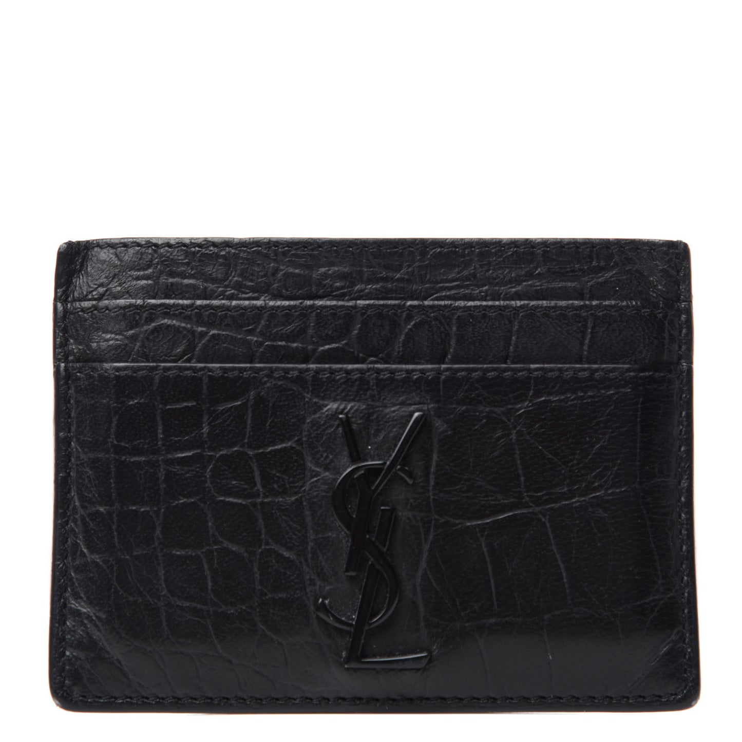 Calfskin Crocodile Embossed Monogram Credit Card Case Black