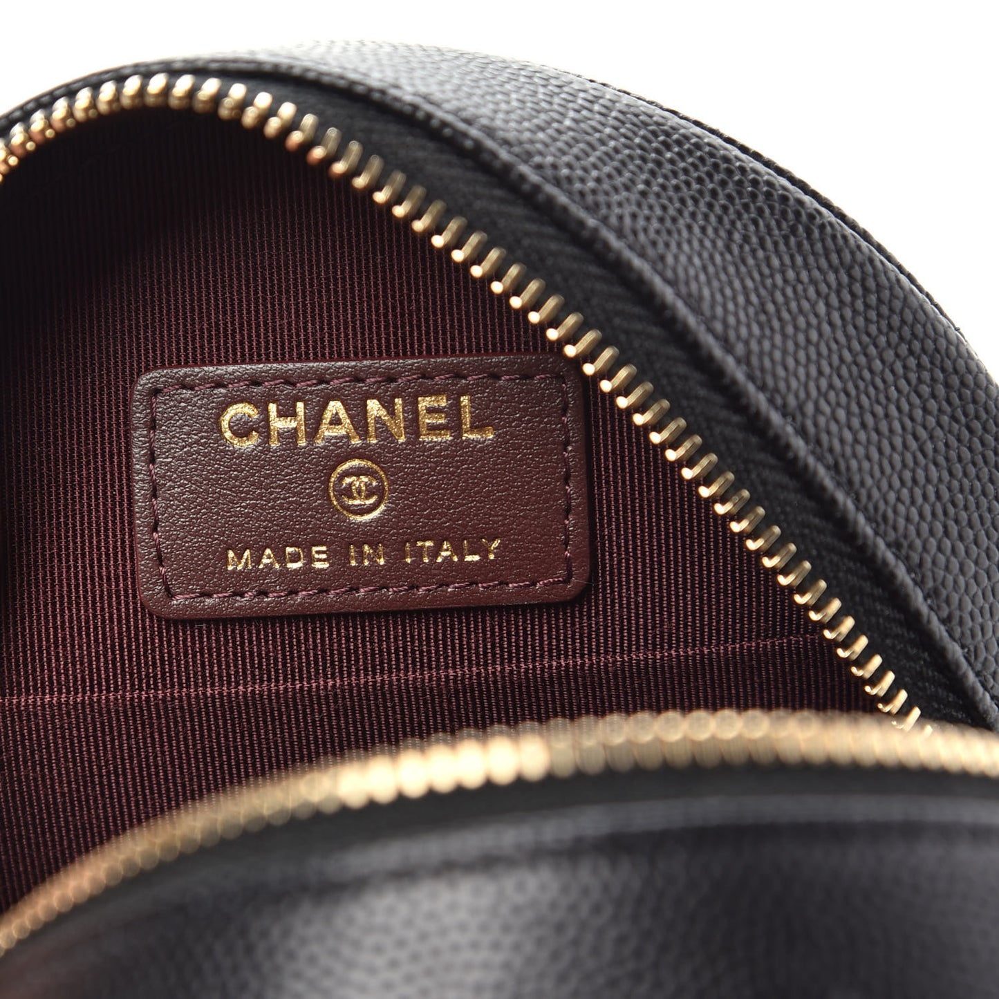 Caviar Quilted Round Clutch With Chain Black