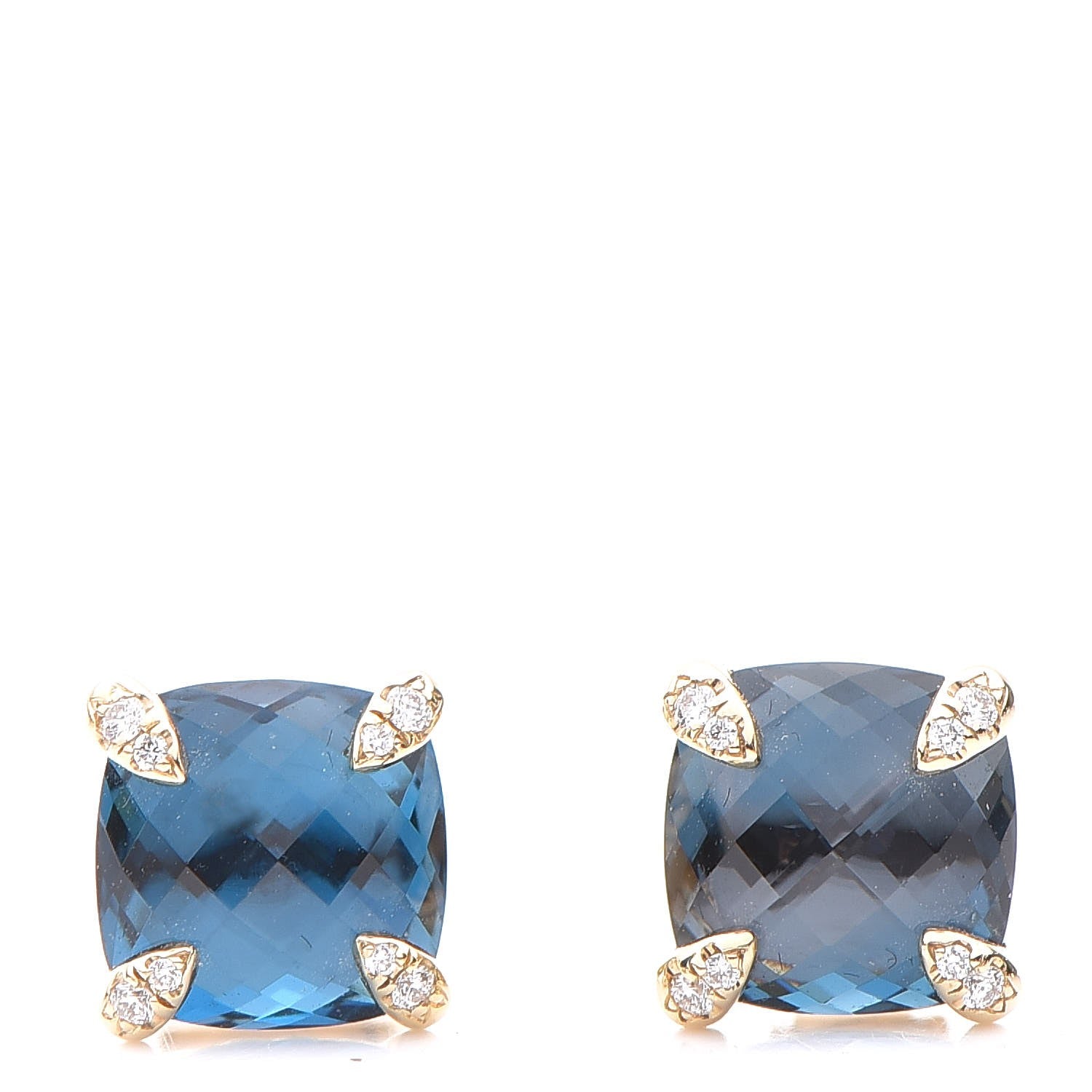 David Yurman 18K Yellow Gold Hampton Blue Topaz Diamond Chatelaine Earrings 1 of 6