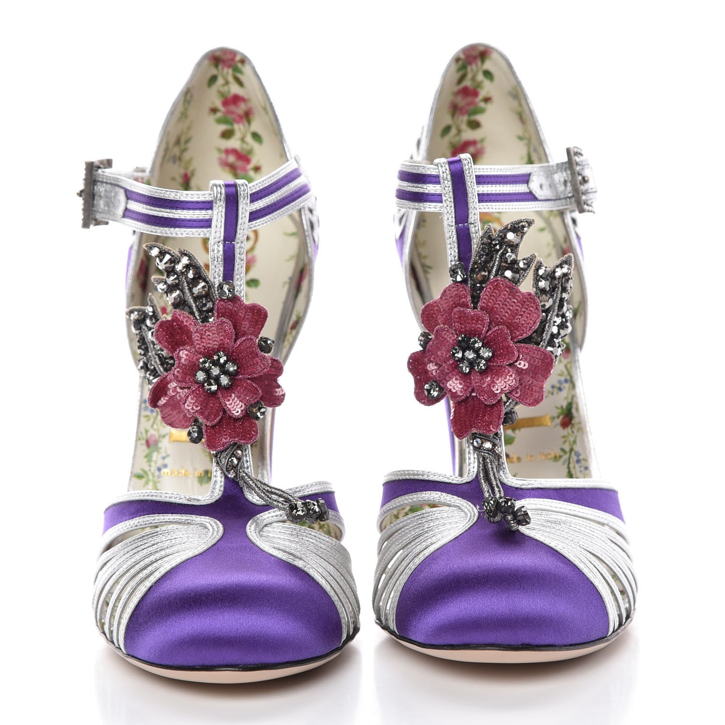 Nappa Silk Mariska Embellished T-Strap Pumps 40 Purple