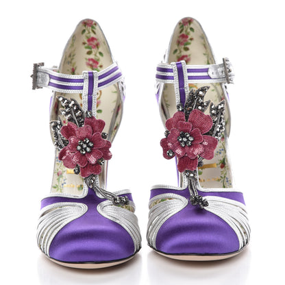 Gucci Nappa Silk Mariska Embellished T-Strap Pumps 40 Purple 2 of 8