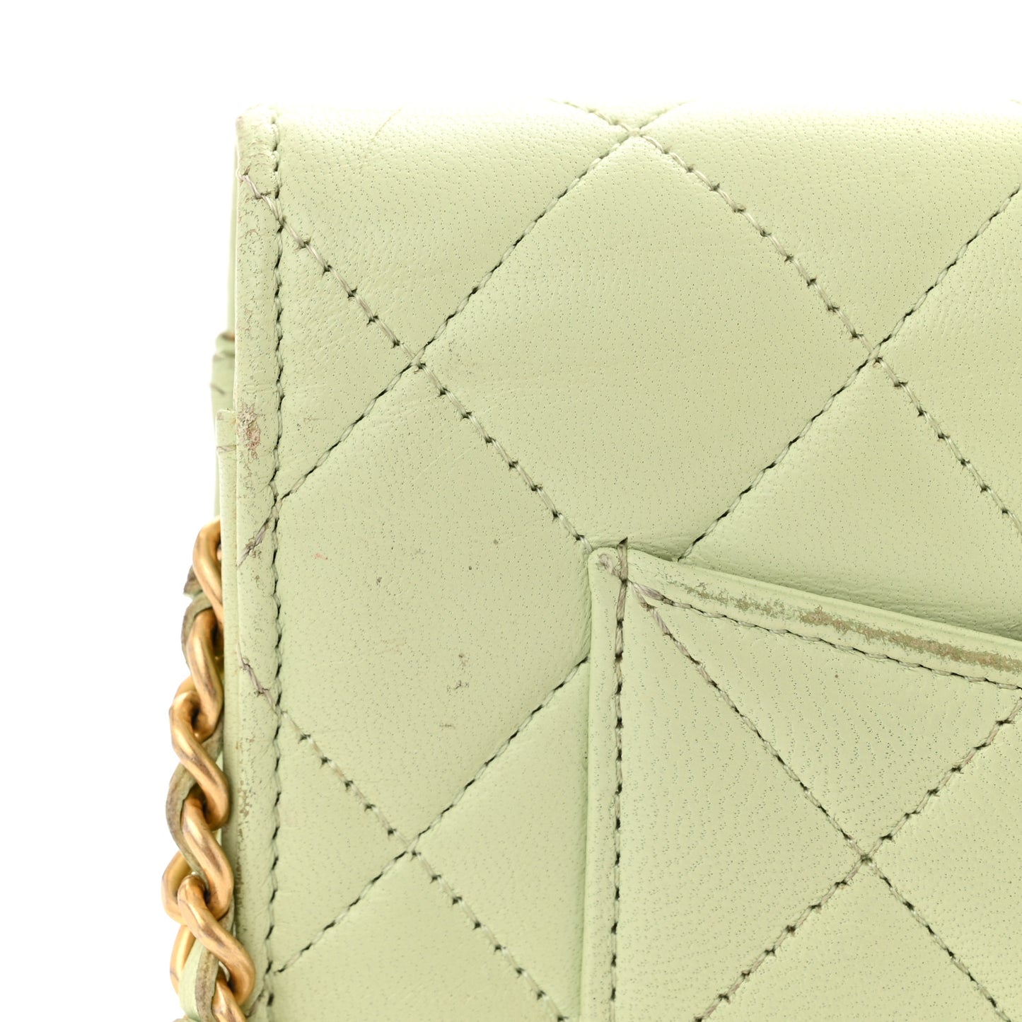 Lambskin Quilted CC Pearl Crush Wallet on Chain WOC Light Green