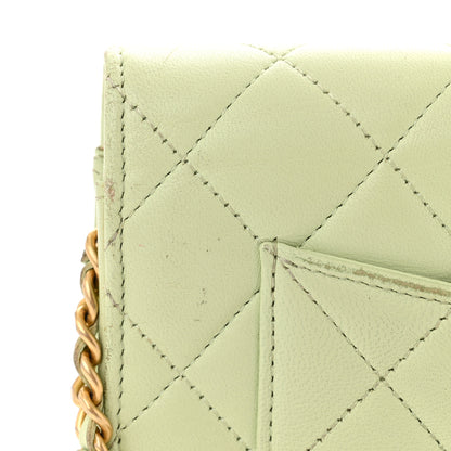 Chanel Lambskin Quilted CC Pearl Crush Wallet on Chain WOC Light Green 21 of 23