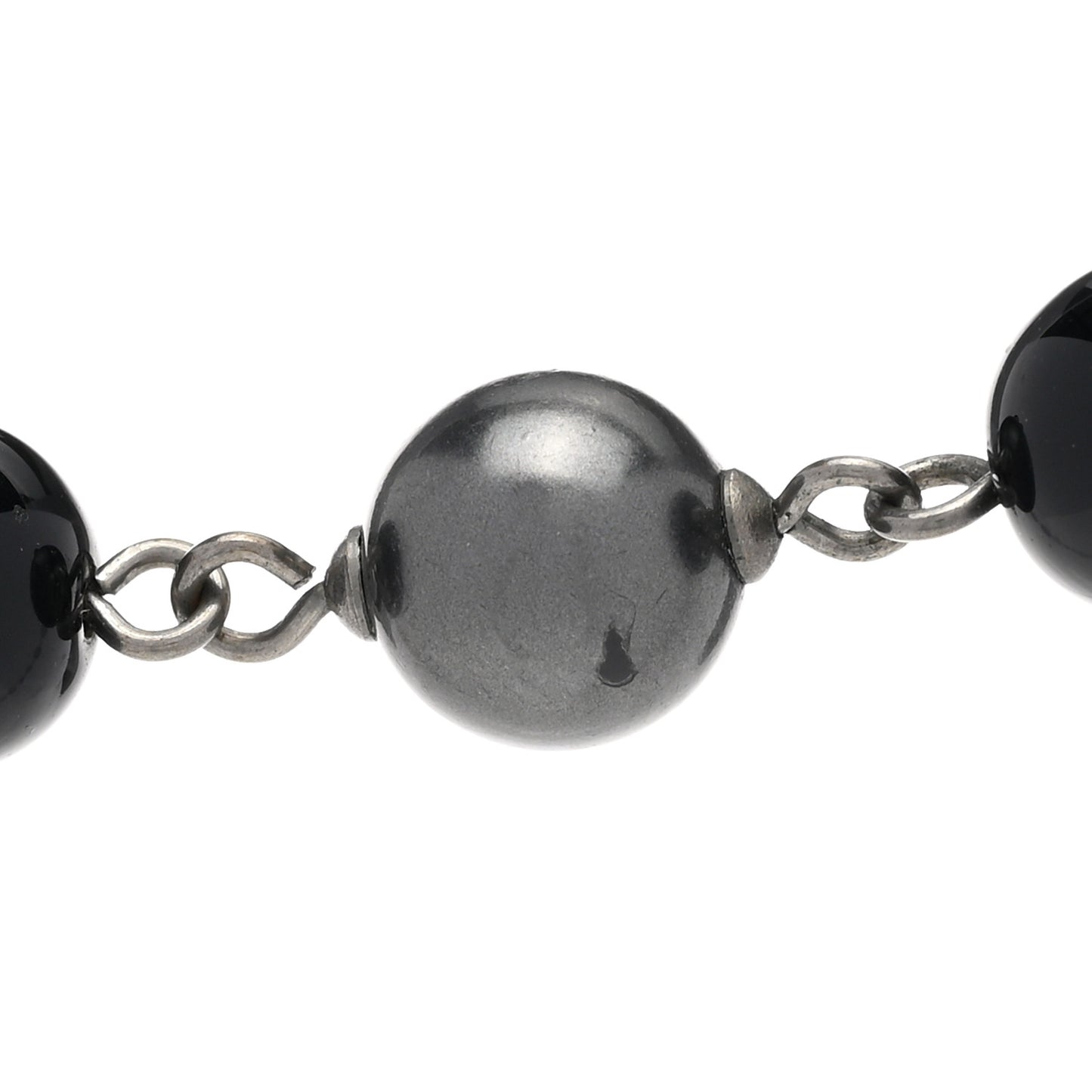 Ruthenium Pearl Beaded CC Long Necklace Black