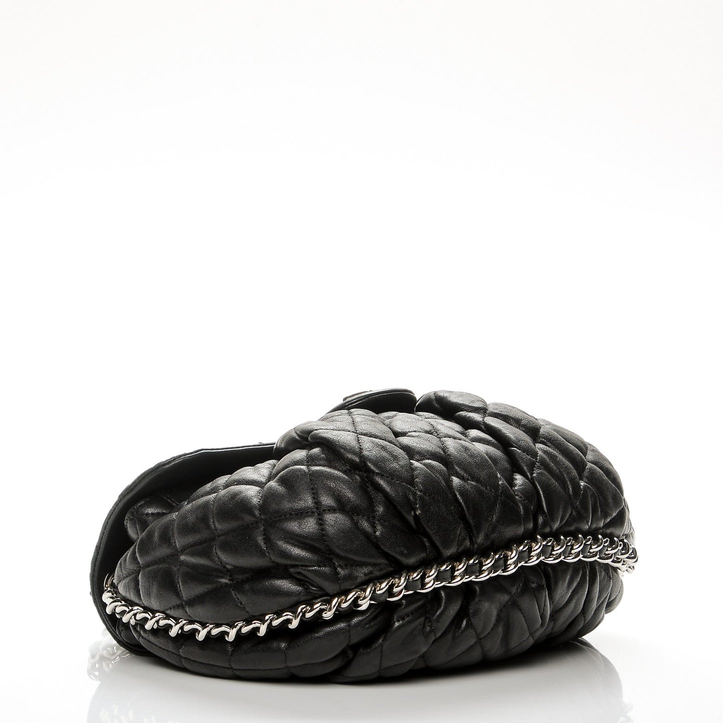 Washed Lambskin Quilted Medium Chain Around Messenger Black