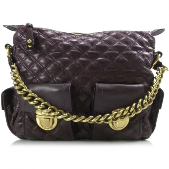 Leather Quilted Multipocket Hobo Violet
