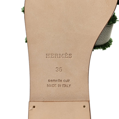 Hermes Toile H Oran Fringe Sandals 36 Vert 6 of 9