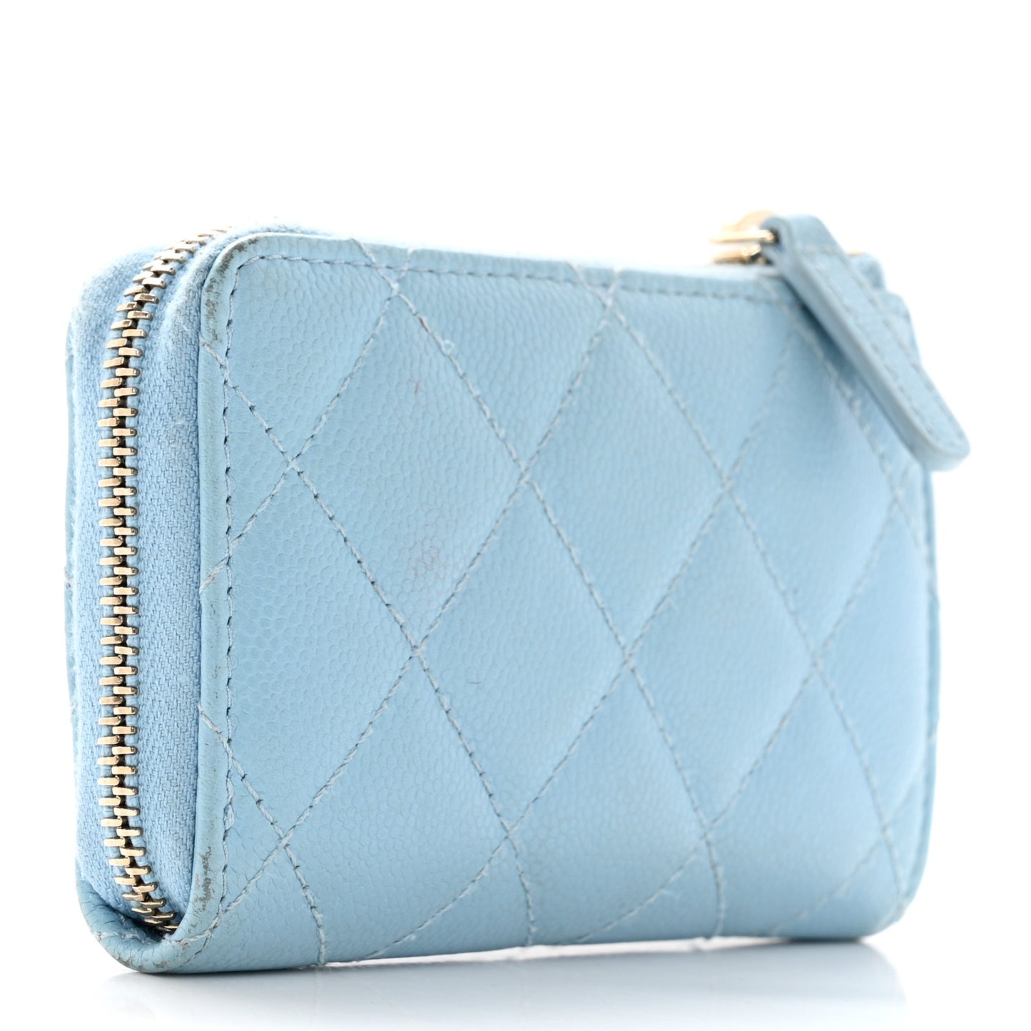 Caviar Quilted Zipped Key Holder Case Light Blue