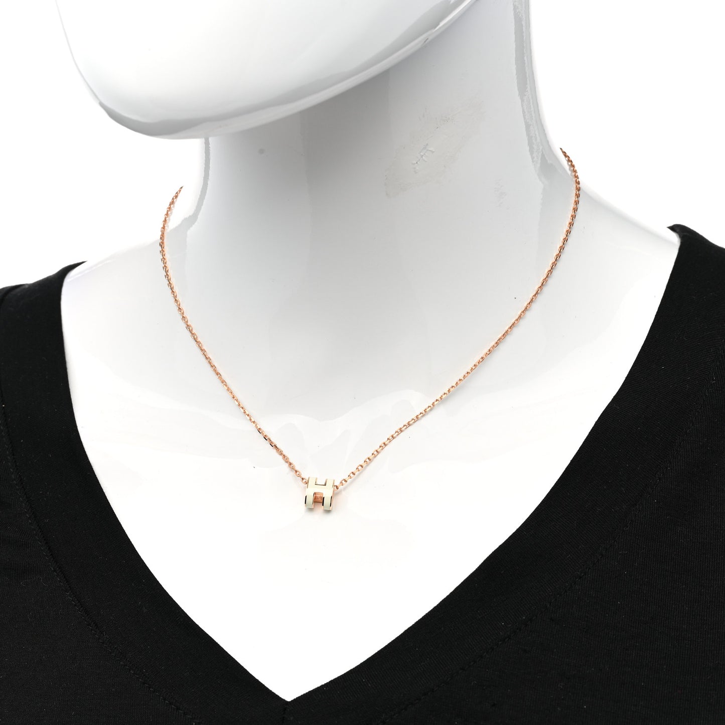 Lacquered Rose Gold Mini Pop H Pendant Necklace White