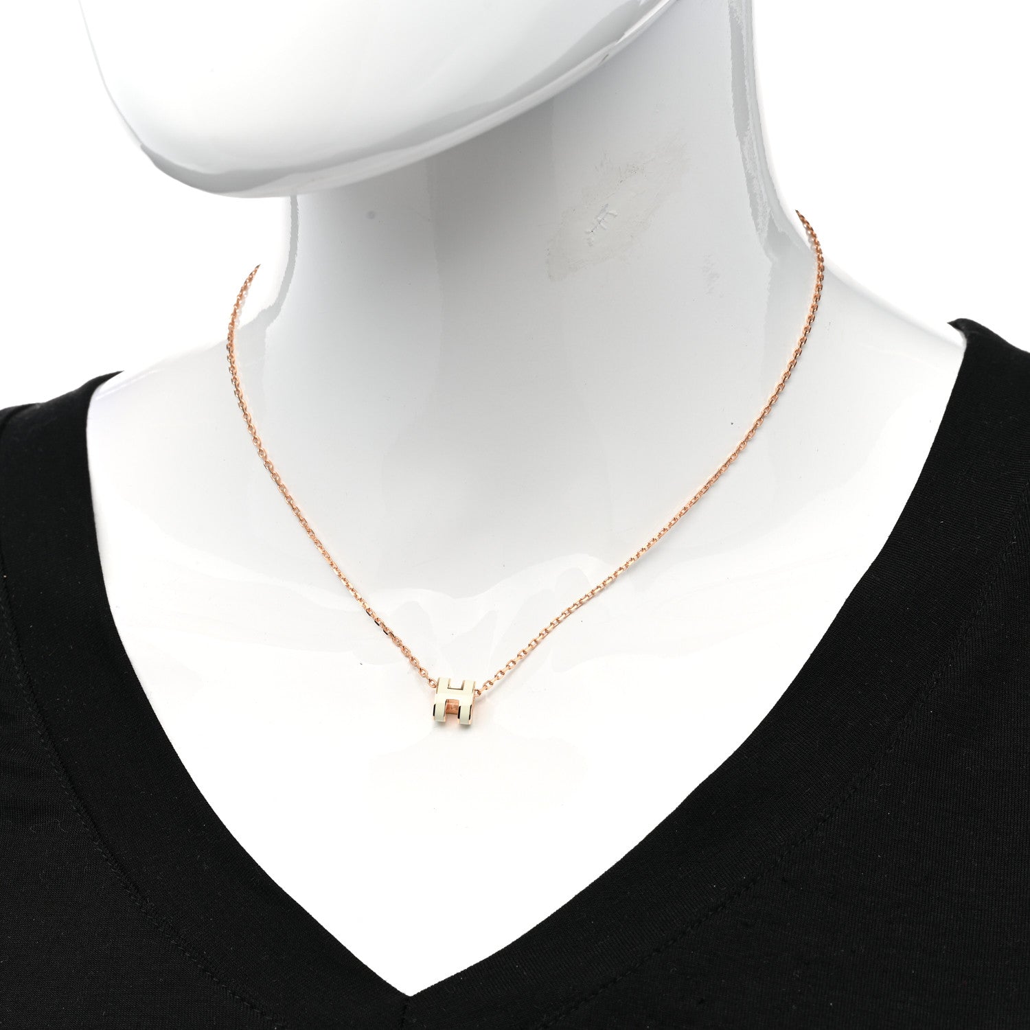 Hermes Lacquered Rose Gold Mini Pop H Pendant Necklace White 2 of 8