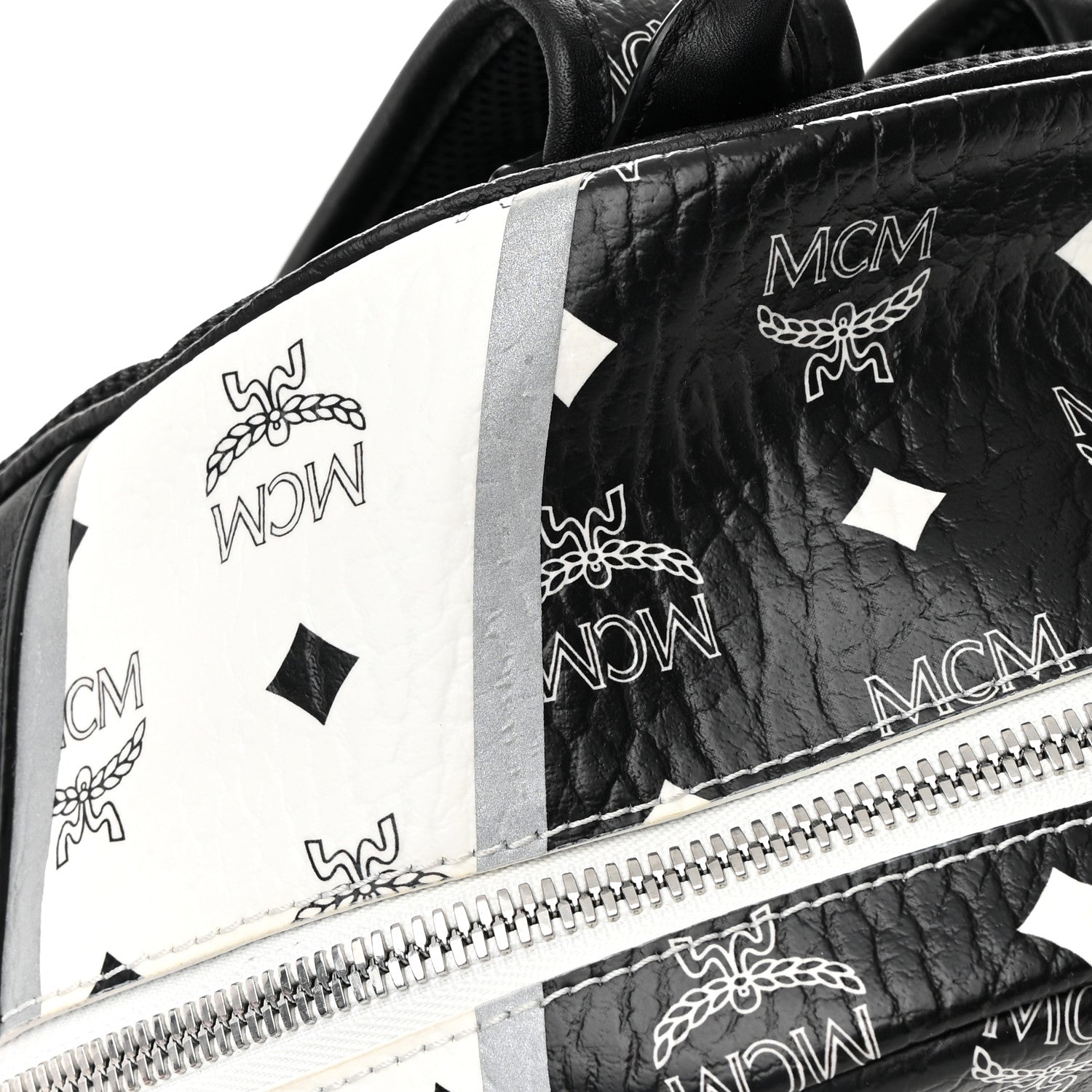 MCM Visetos Chevron Colorblock Small Stark Backpack Black White 15 of 15