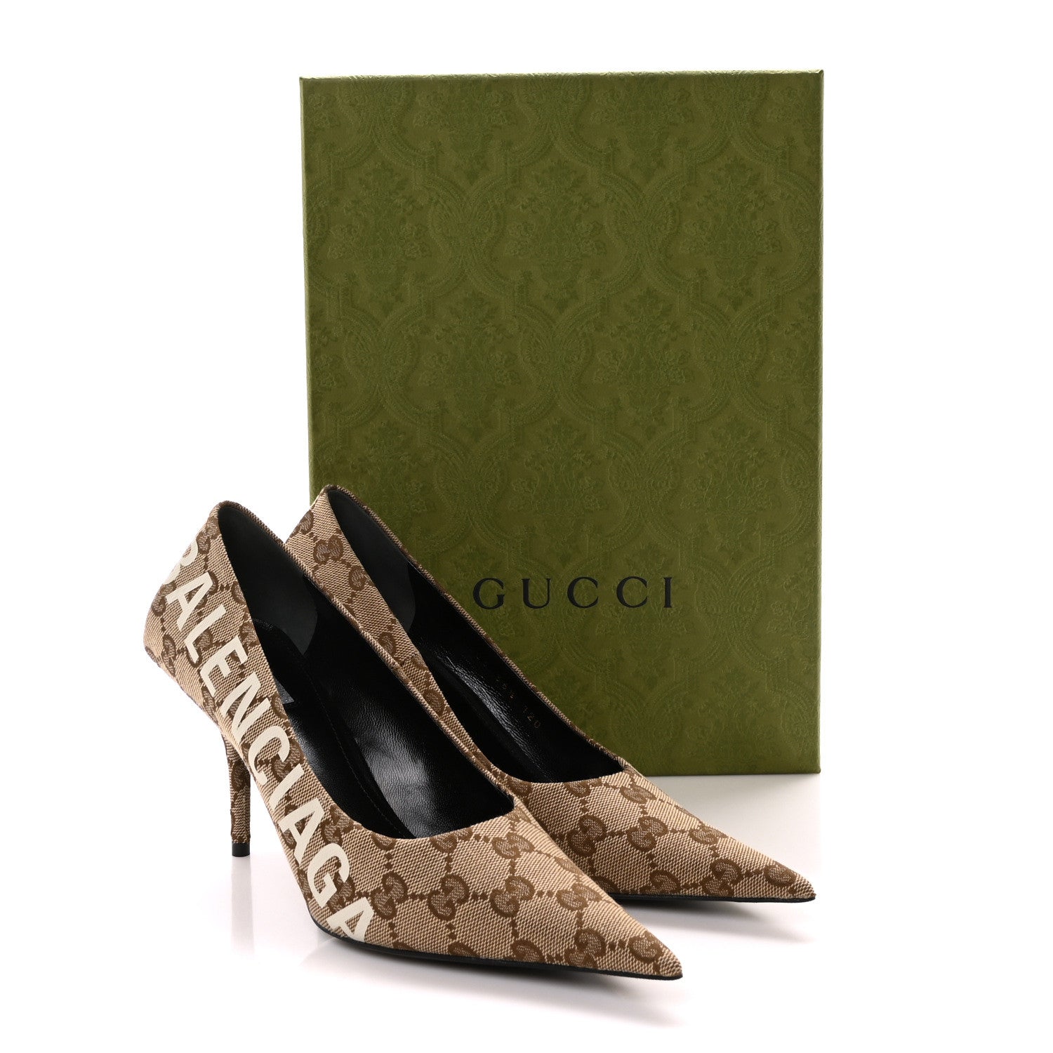 Balenciaga X GUCCI GG Monogram Square Knife 80mm Pumps 36.5 Beige Ebony 9 of 9