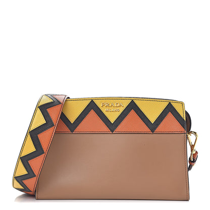 Prada City Calf Saffiano Greche Shoulder Bag Caramel Papaya 1 of 10