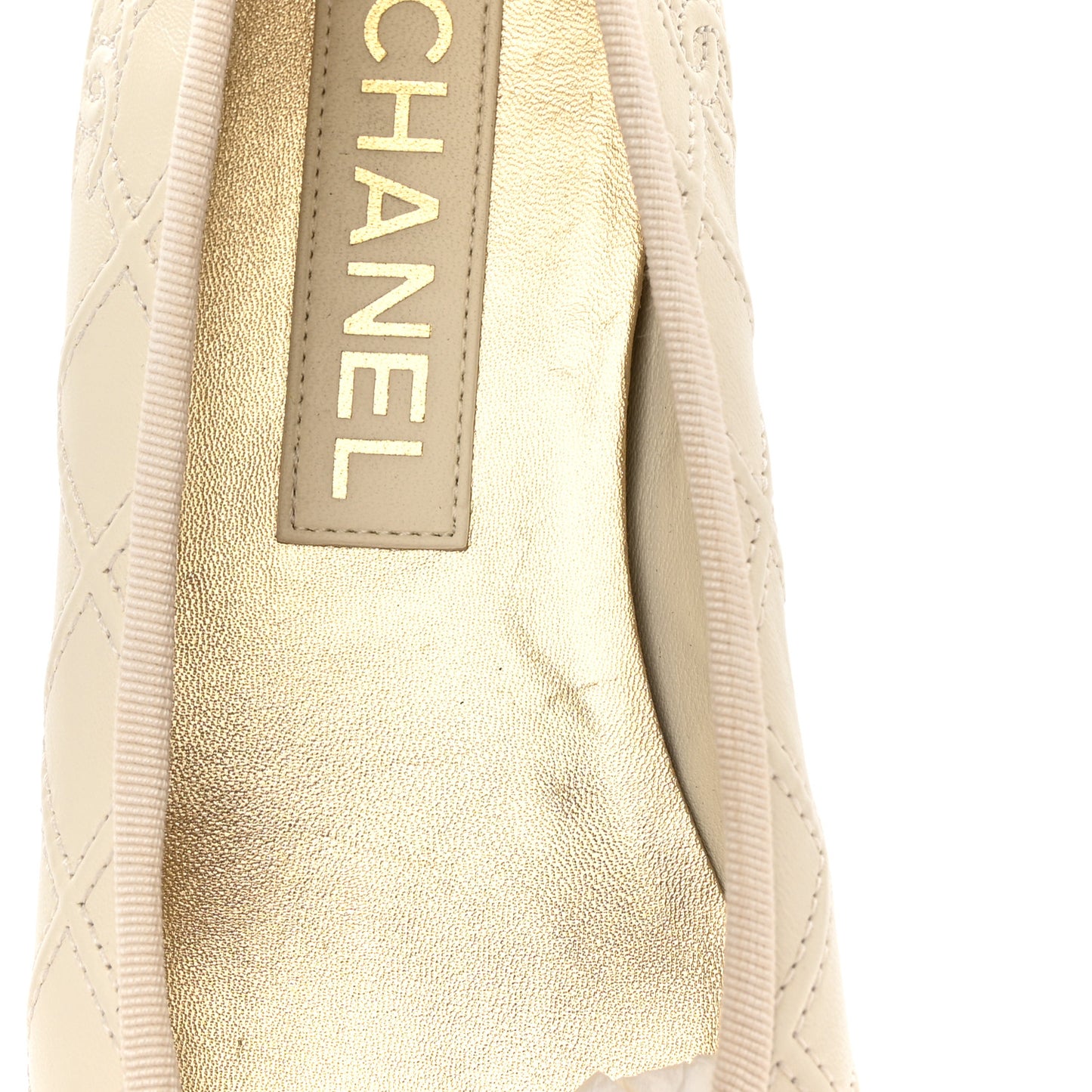 Lambskin Patent Double Stitched CC Cap Toe Ballerina Flats 39 Ivory Black