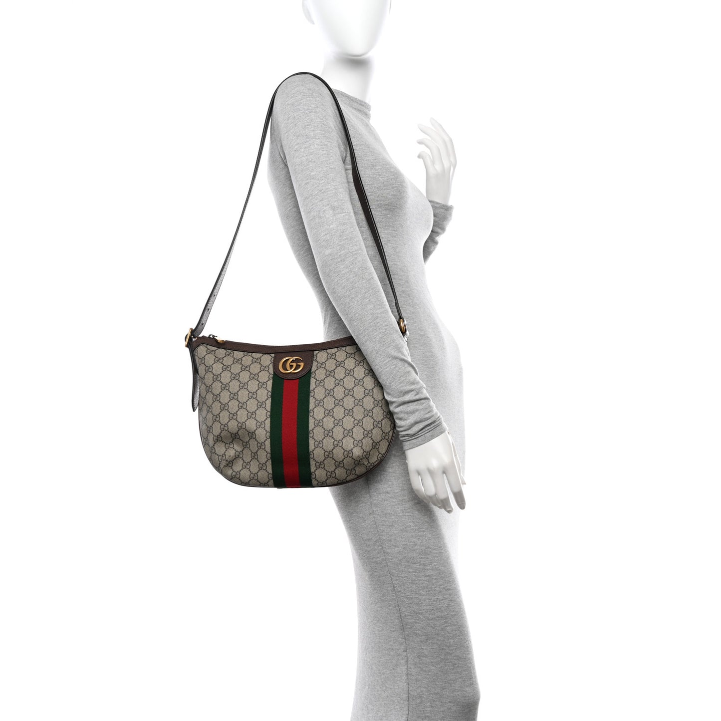 GG Supreme Monogram Web Small Ophidia Half Moon Hobo Brown