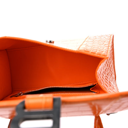 Balenciaga Shiny Calfskin Crocodile Embossed Small Hourglass Top Handle Bag Pop Orange 5 of 13
