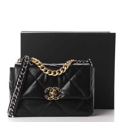Chanel Shiny Goatskin Quilted Medium 19 Flap Black 11 of 11
