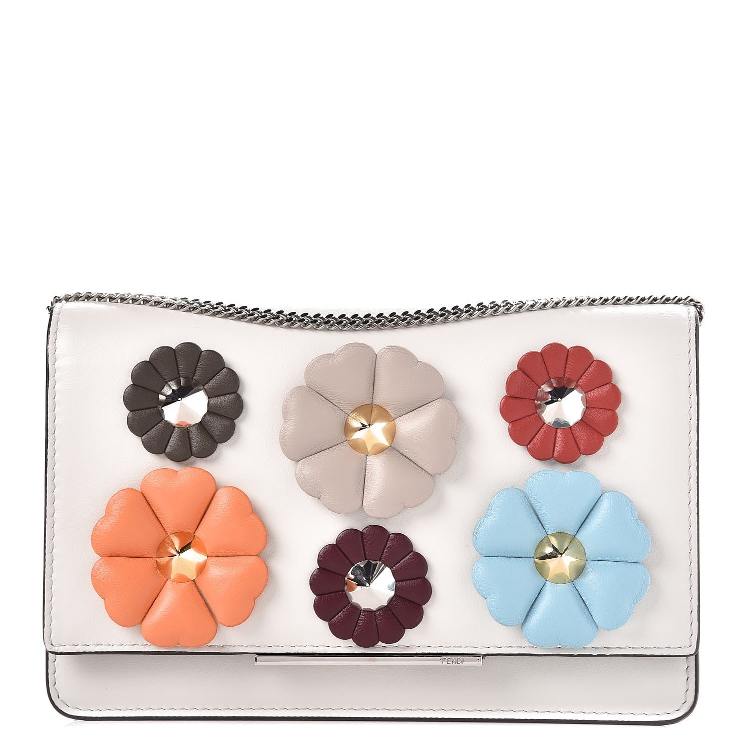 Fendi Vitello Century Lucido Nappa Flowerland Studded Tube Wallet On Chain White Ice Multicolor 1 of 8