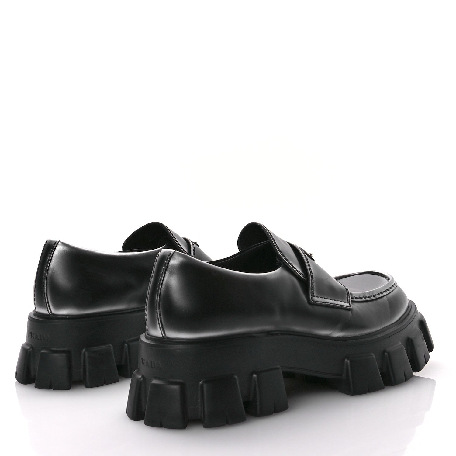 Prada Spazzolato Rois Metal Triangle Logo Mens Monolith 60mm Loafers 11 Black Argento 5 of 9