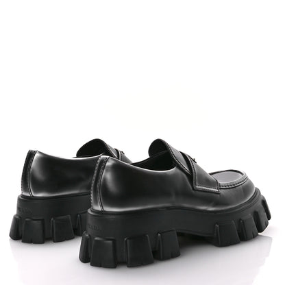 Prada Spazzolato Rois Metal Triangle Logo Mens Monolith 60mm Loafers 11 Black Argento 5 of 9