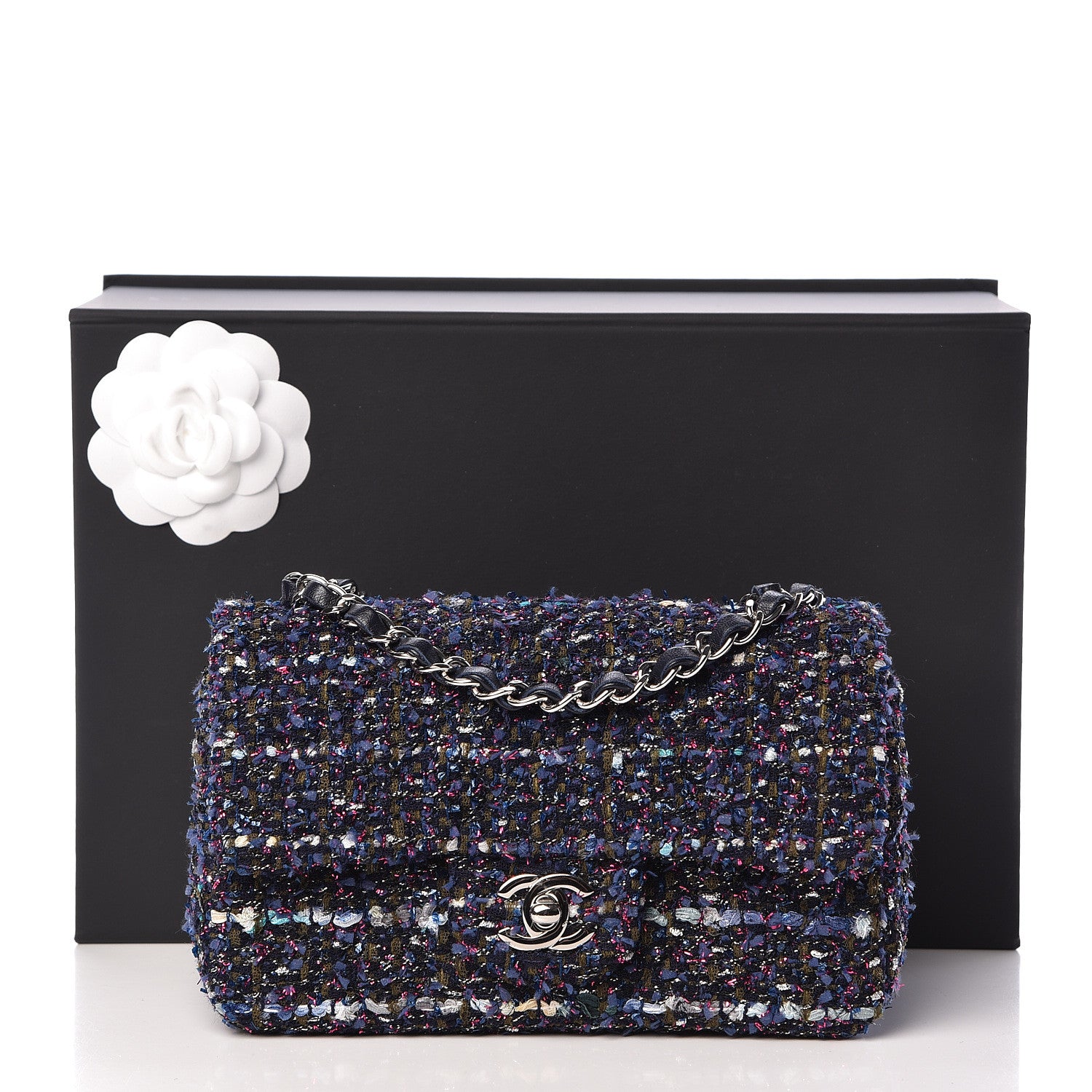 Chanel Tweed Quilted Mini Rectangular Flap Blue Purple Khaki Pink 13 of 13