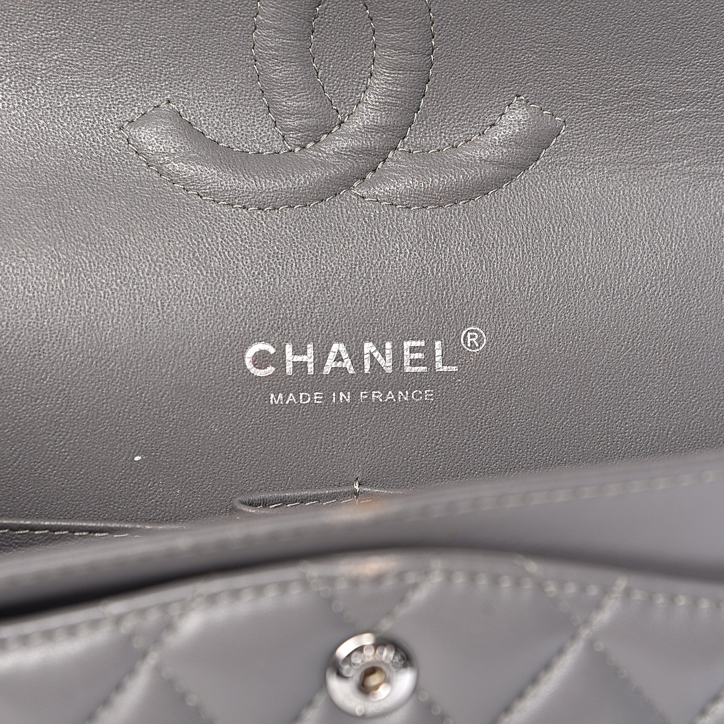 Lambskin Quilted Medium Double Flap Grey