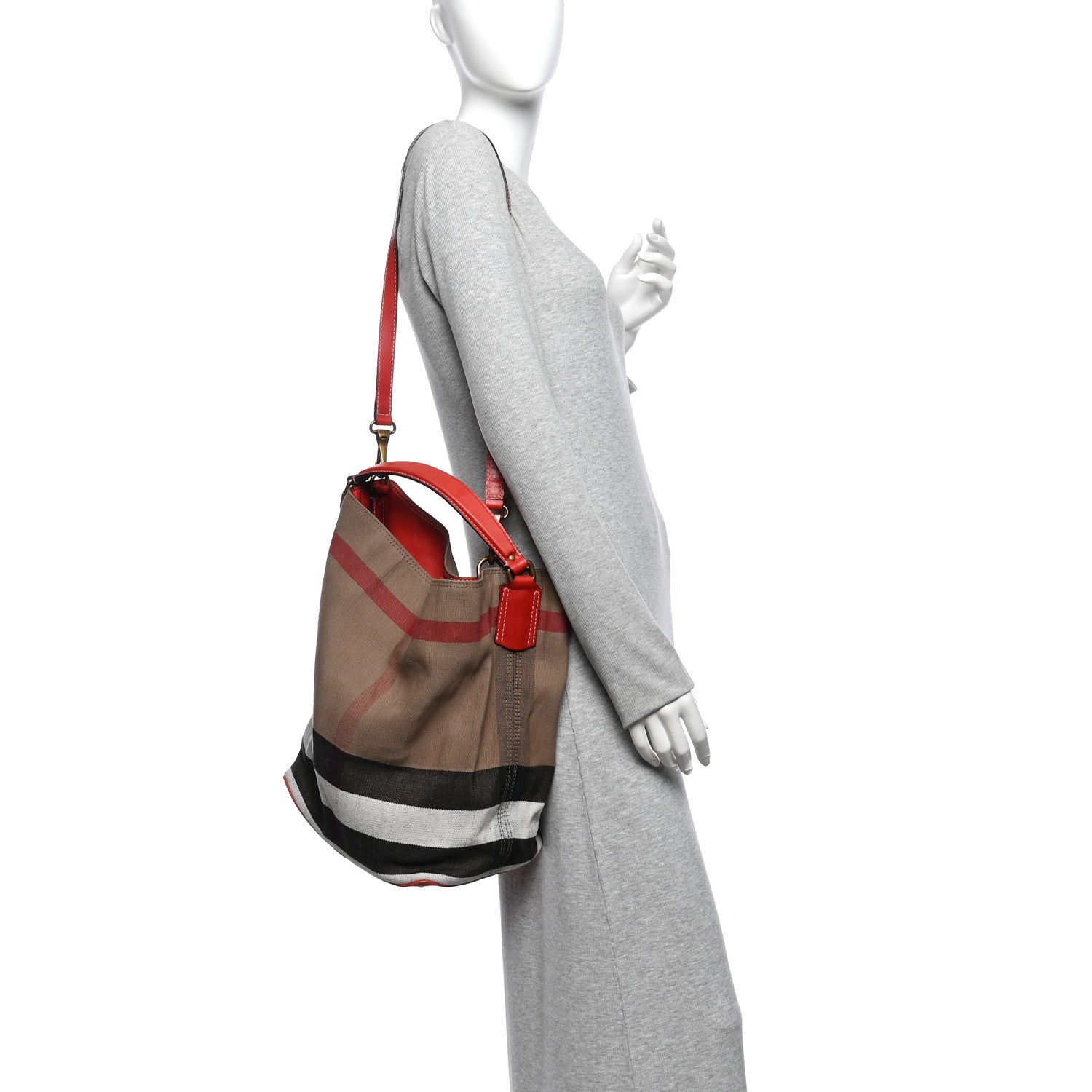 Burberry Canvas Mega Check Medium Ashby Hobo Cadmium Red 2 of 11