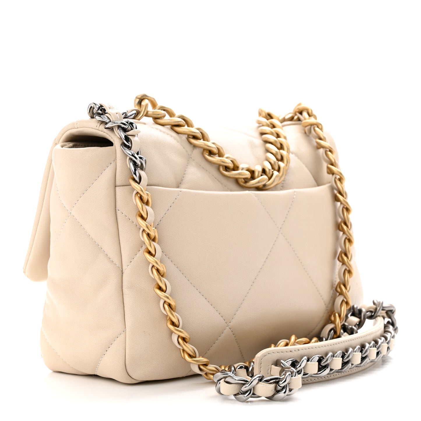 Goatskin Quilted Medium Chanel 19 Flap Beige