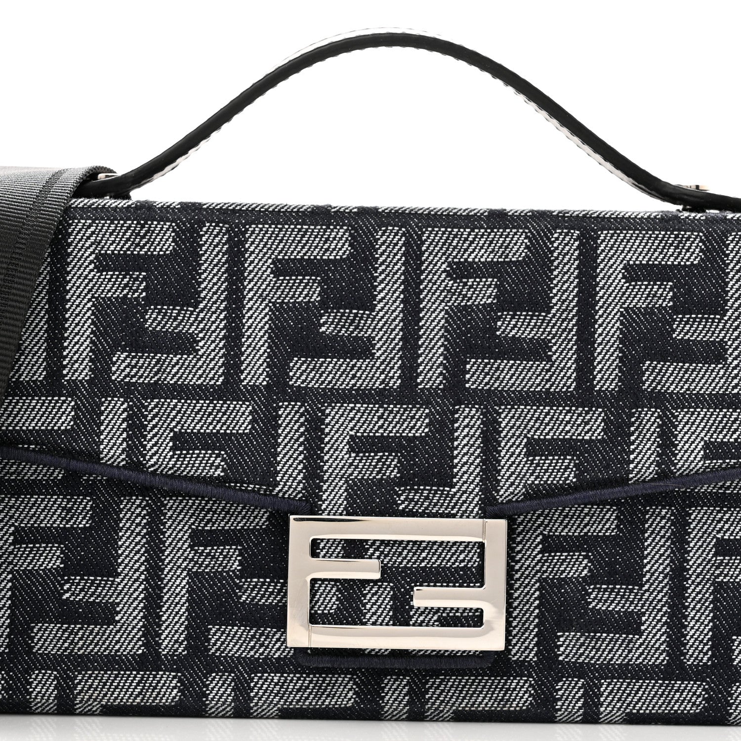 Fendi Fabric Jacquard Reactive Jean Denim Vitello Cover FF Baguette Soft Trunk Blue Black 8 of 11