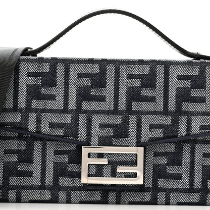 Fendi Fabric Jacquard Reactive Jean Denim Vitello Cover FF Baguette Soft Trunk Blue Black 8 of 11