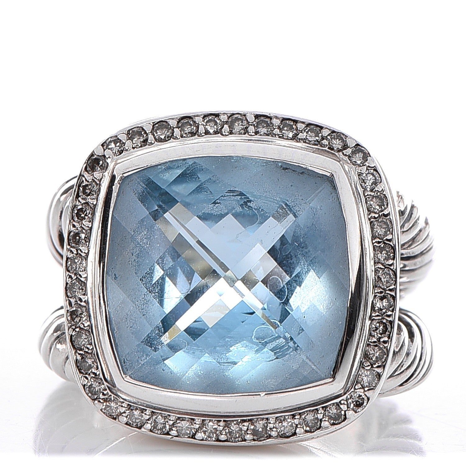 David Yurman Sterling Silver Diamond Blue Topaz 14mm Albion Ring 54 7 1 of 7