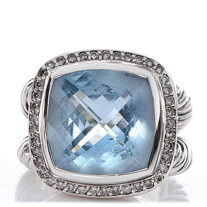David Yurman Sterling Silver Diamond Blue Topaz 14mm Albion Ring 54 7 1 of 7