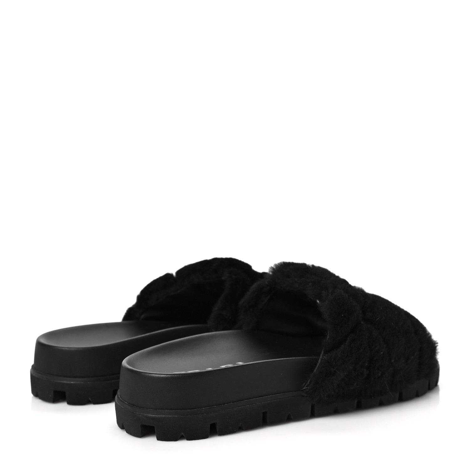 Prada Shearling Metal Triangle Logo Lug Sole 20mm Slide Sandals 36 Black 4 of 7