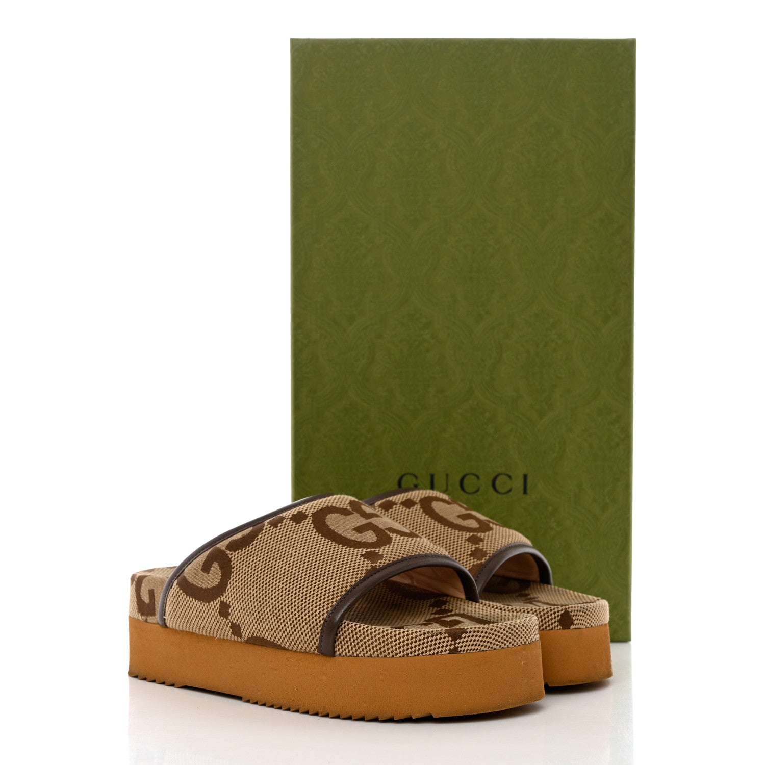 Gucci Monogram Jumbo GG Nappa Samoa Platform 40mm Slide Sandals 36 Camel Ebony New Acero 11 of 11