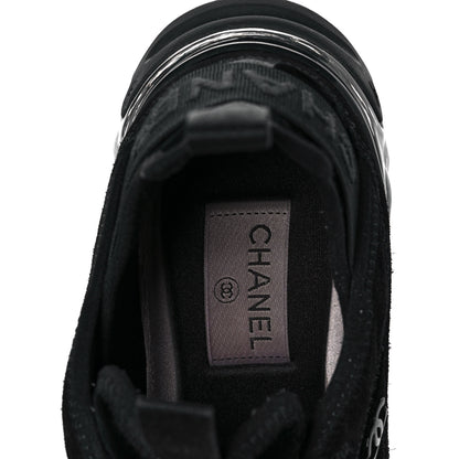 Chanel Suede Calfskin Velvet Grosgrain CC Sneakers 37.5 Black 8 of 9