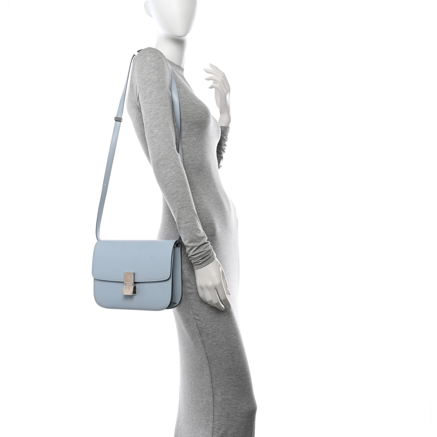 Box Calfskin Medium Classic Box Flap Bag Pale Blue