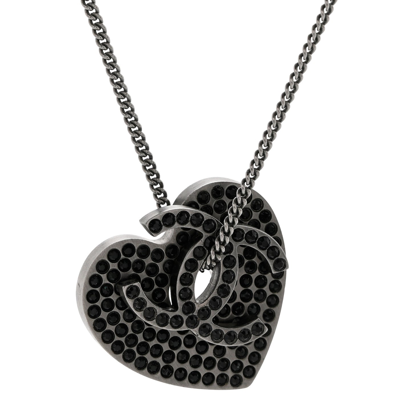 Ruthenium Crystal CC Heart Charm Necklace Black