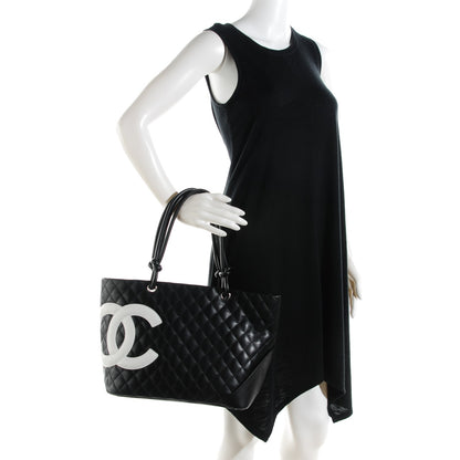Chanel Calfskin Quilted Large Cambon Tote Black White 2 of 7