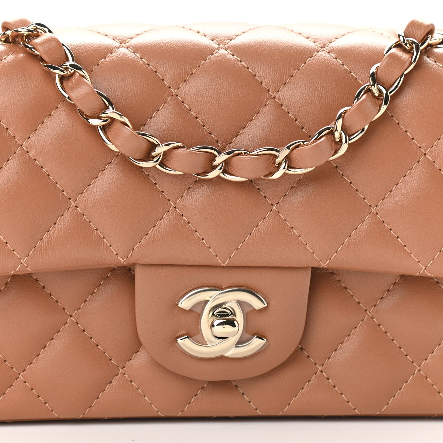 Lambskin Quilted Mini Rectangular Flap Brown