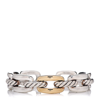 David Yurman Sterling Silver 18K Yellow Gold 14mm Wellesley Link Single Stack Bracelet 1 of 4