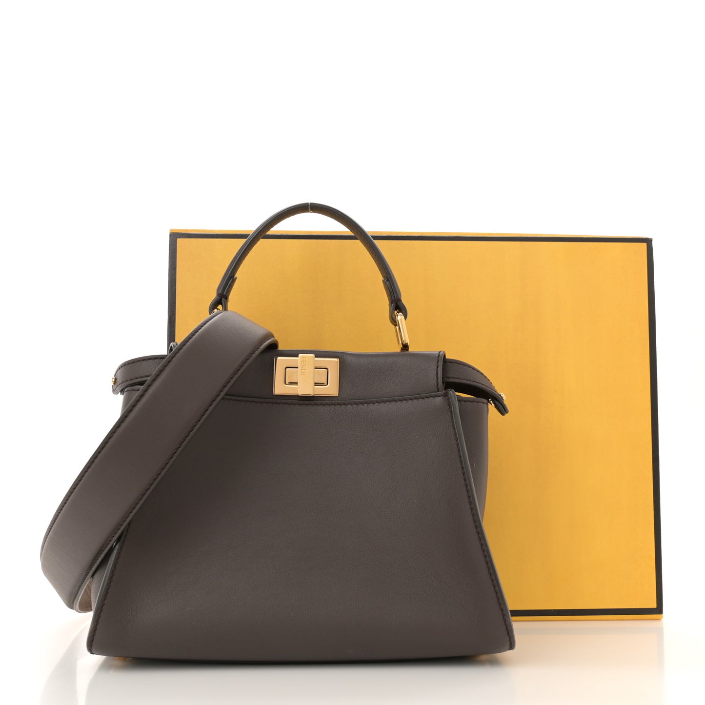Vitello Seta Suede FF Mini Peekaboo Iconic Satchel Chocolate Sigaro Marrone